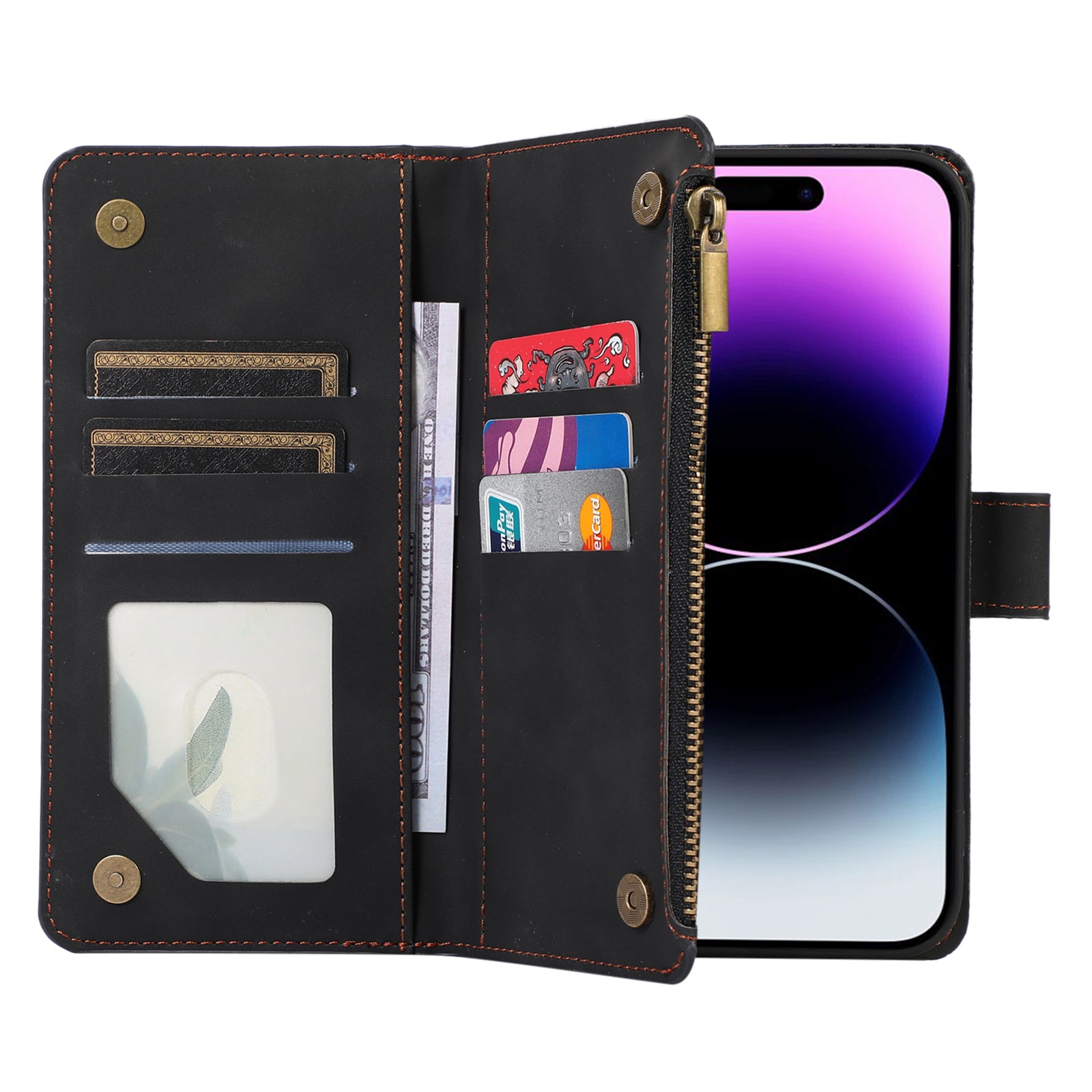 Pro iPhone 13 Pro Max 6,7 palce PU kůže 9 slotů pro karty Peněženka Pouzdro na telefon Potištěný zip Kapesní vyklápěcí stojánek Pro iPhone 13 Pro Max 6,7 palce PU kůže 9 slotů pro karty Peněženka Pouzdro na telefon Potištěný zip Kapesní vyklápěcí stojánek